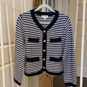 Navy and White Knit Blazer Cardigan
